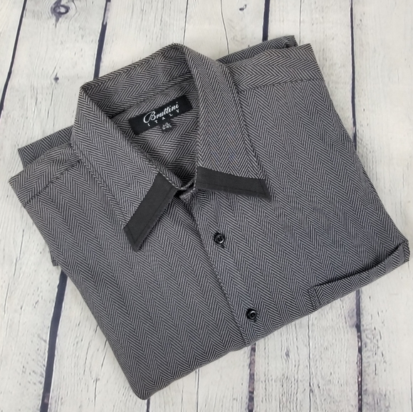 BRUTTINI ITALY | zigzag button down dress shirt - Picture 1 of 6